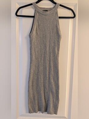 Forever 21 Gray Ribbed Knit Halter Midi Dress